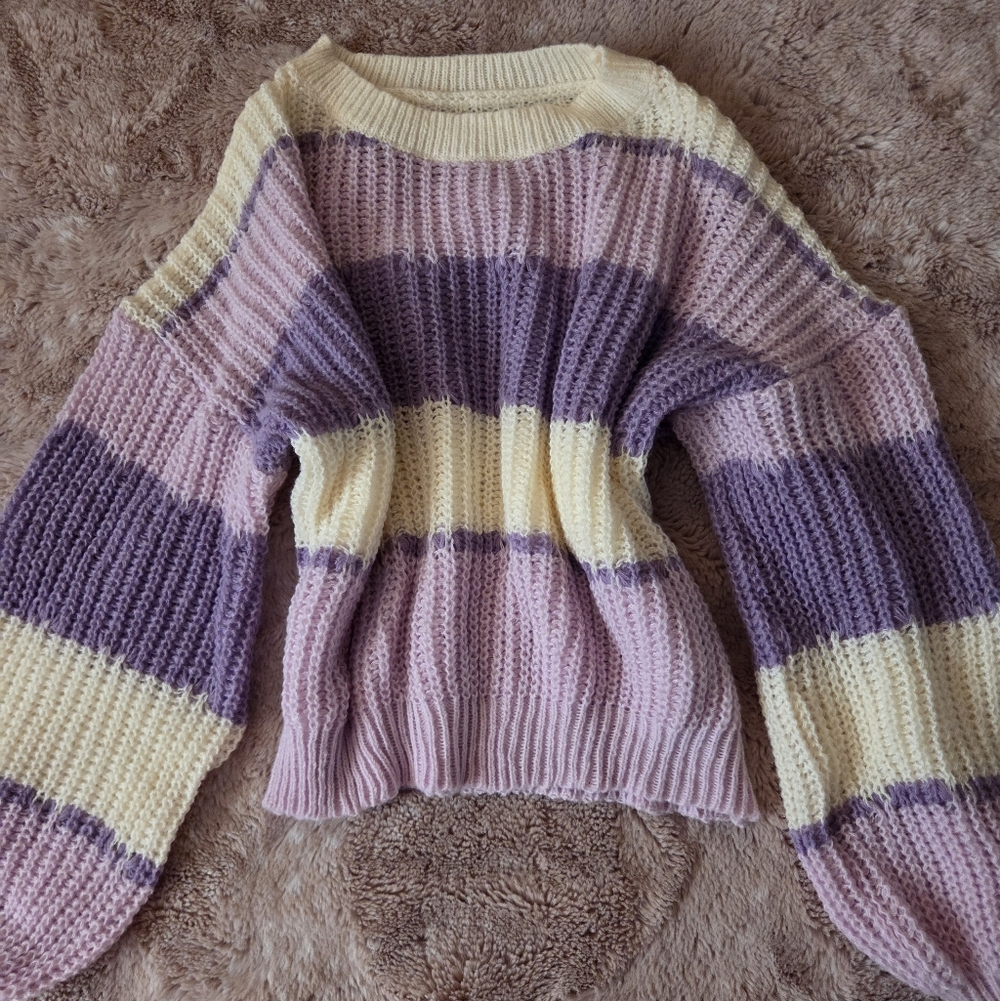 Striped Purple and Yellow Knit Sweater - Picture 3 of 3